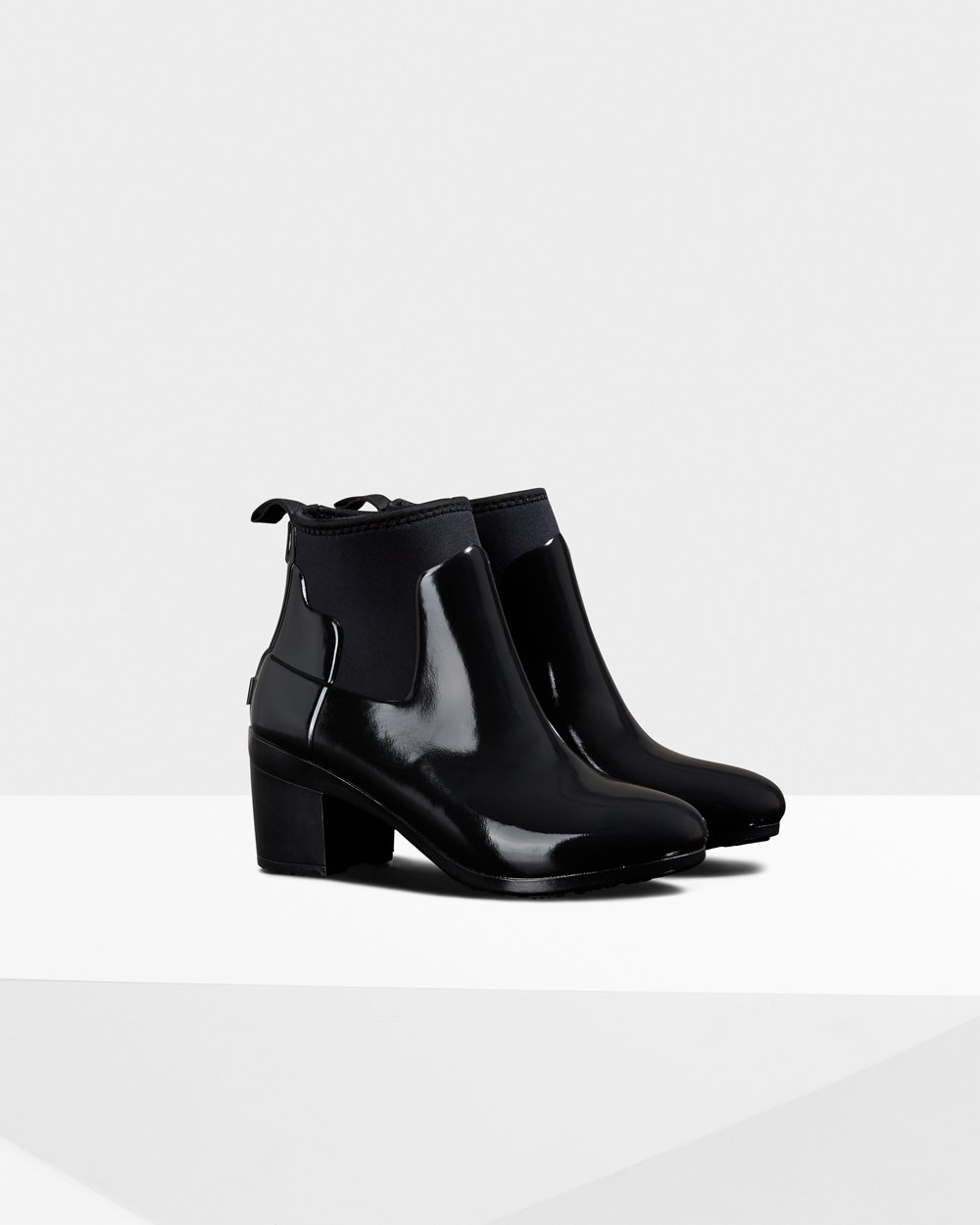 Botas De Salto Hunter Feminina Pretas - Refined Slim Fit Gloss Mid - 31LAYRTIV